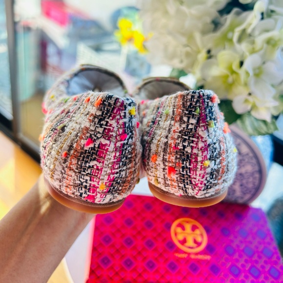 NWT - TORY BURCH GEORGIA BALLET MULTI TWEED FLAT - PINK/ORANGE - SIZE 8.5 - Picture 8 of 9
